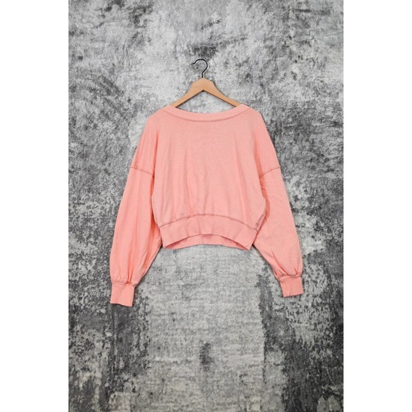 Free People Tops - Free People Pink French Terry Pullover Open Back Crop Sweatshirt S Small